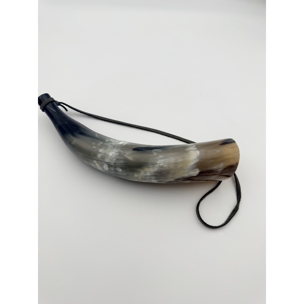 Bull Cow Horn Decorative Piece with Leather Strap Western Decor Horn Shofar - Picture 3 of 6